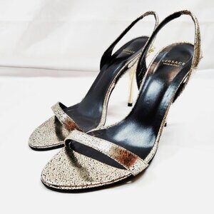 VERSACE Gold and Black Slingback Sandals